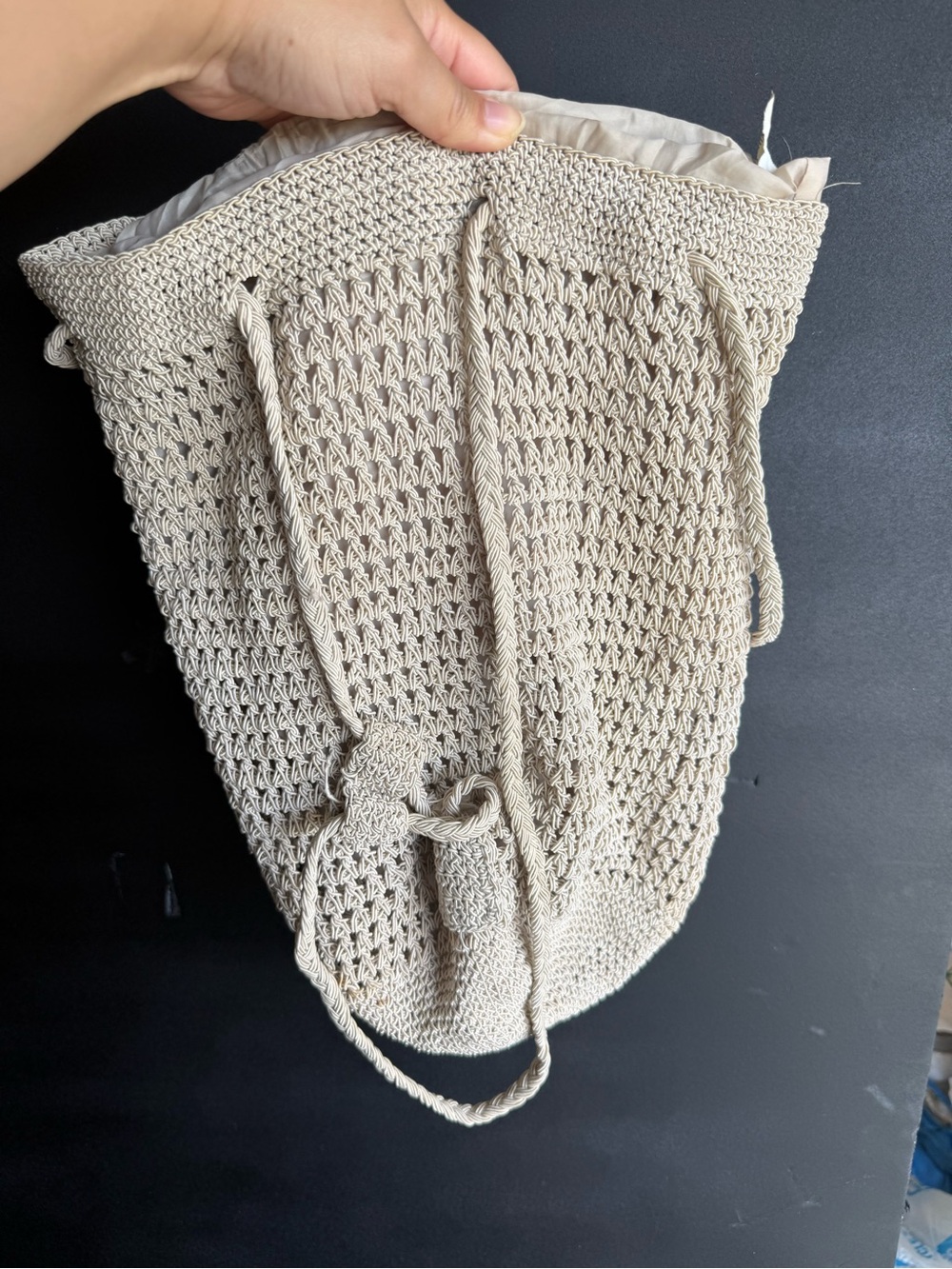 Beige Crochet Drawstring Women’s Bag